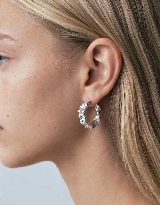 ASOS DESIGN - Orecchini a cerchio argentati martellati effetto metallo fuso, 2 di 4