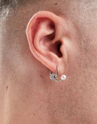 ASOS DESIGN - Orecchini a cerchio color argento con cristalli e perle sintetiche