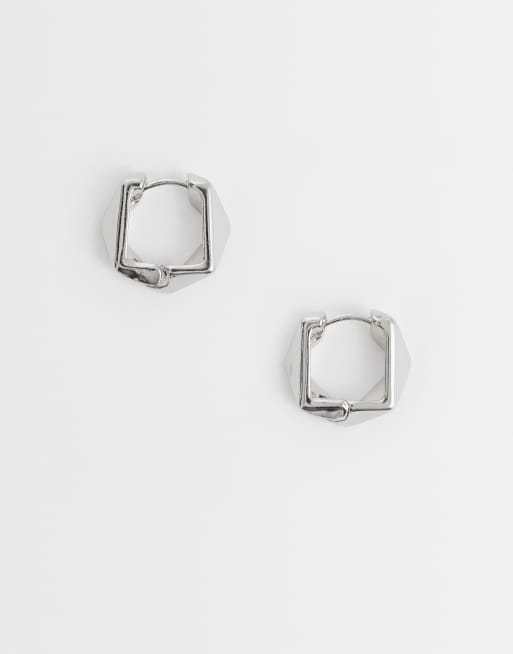 ASOS DESIGN - Orecchini a cerchio color argento con motivo geometrico