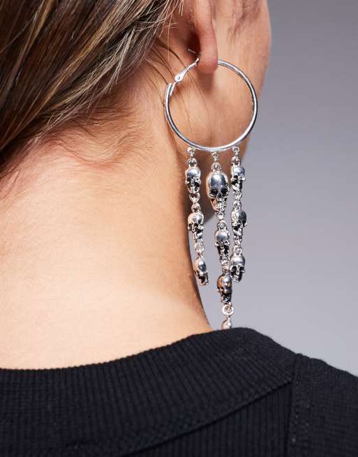 ASOS DESIGN - Orecchini a cerchio color argento con teschi, 3 di 4