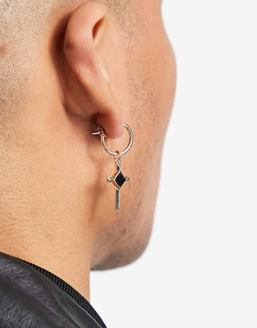 ASOS DESIGN - Orecchini a cerchio color oro con croci e gemme nere