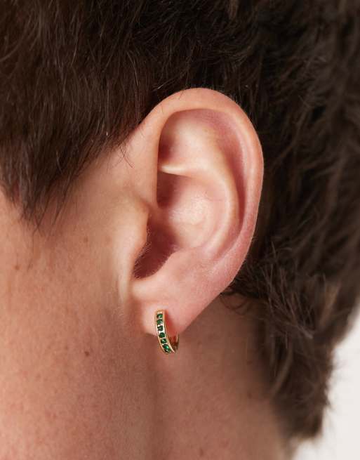 ASOS DESIGN - Orecchini a cerchio color oro con pietre stile smeraldo