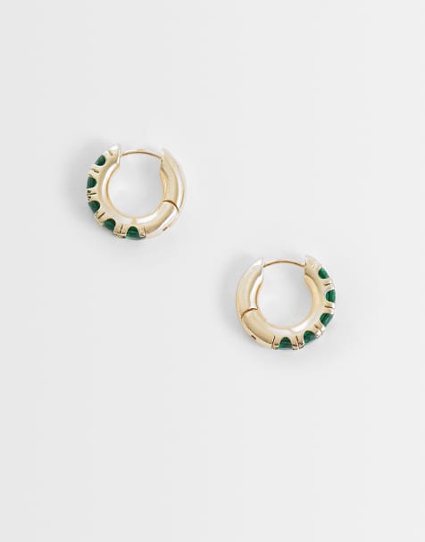 ASOS DESIGN - Orecchini a cerchio color oro con zirconia cubica color smeraldo - view 1