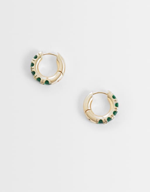 ASOS DESIGN - Orecchini a cerchio color oro con zirconia cubica color smeraldo