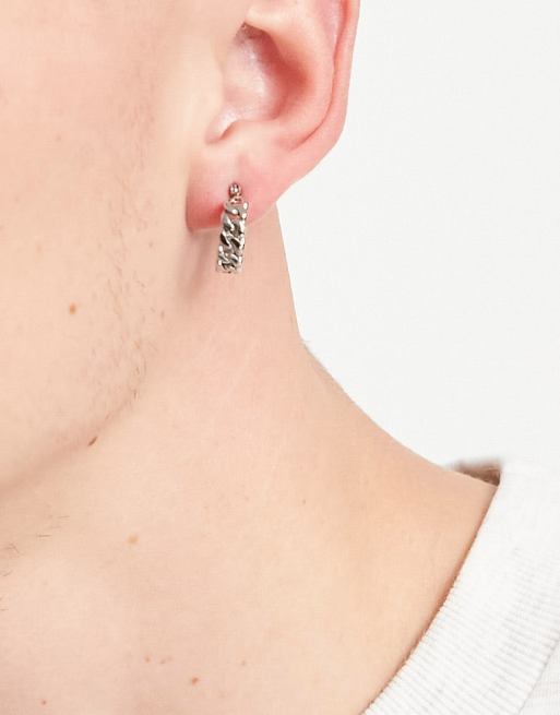 ASOS DESIGN - Orecchini a cerchio con catenina in acciaio inossidabile resistente all'acqua color argento 