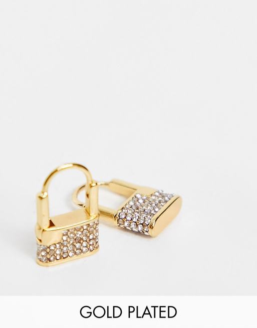ASOS DESIGN - Orecchini a cerchio con chiusura a cerniera placcati oro 14k con design a lucchetto