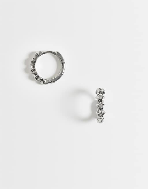 ASOS DESIGN orecchini a cerchio con fila di stelle e zirconi cubici, color argento, 1 di 4