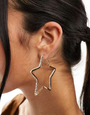 ASOS DESIGN - Orecchini a cerchio con stella di cristalli color oro