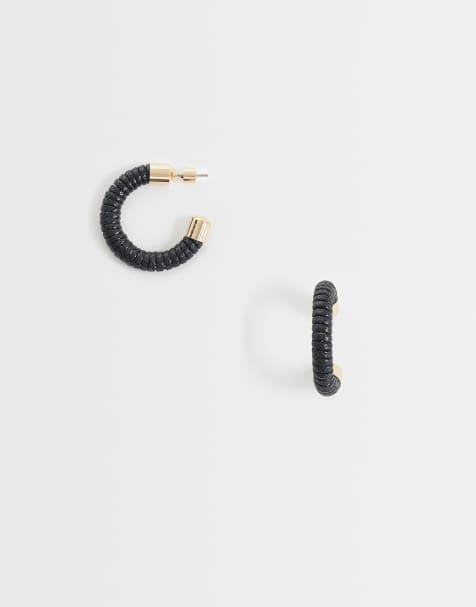 ASOS DESIGN - Orecchini a cerchio di medie dimensioni con fascia nera - view 1