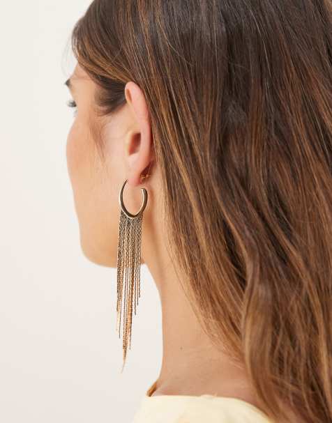 ASOS DESIGN - Orecchini a cerchio dorati con design a cascata con catenine - view 1