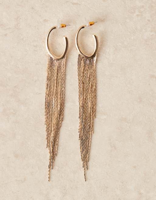 ASOS DESIGN - Orecchini a cerchio dorati con design a cascata con catenine, 2 di 3