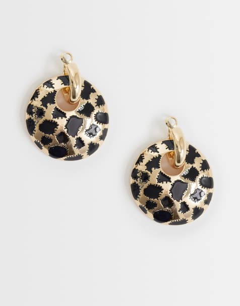 ASOS DESIGN - Orecchini a cerchio dorati con design astratto animalier - view 1