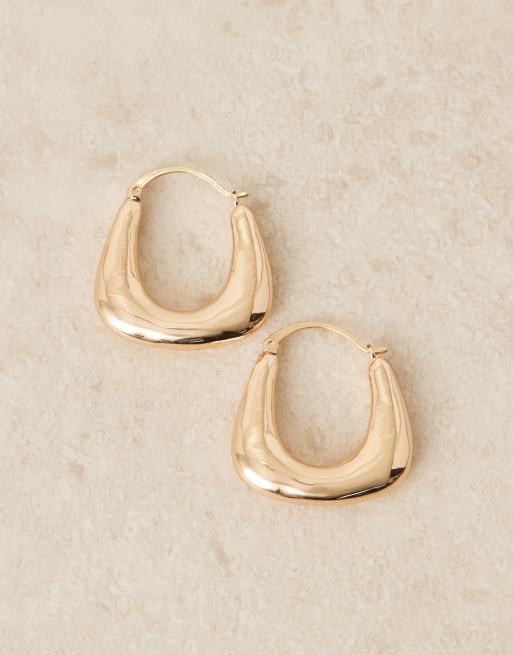 ASOS DESIGN - Orecchini a cerchio dorati con design bombato squadrato, 2 di 3