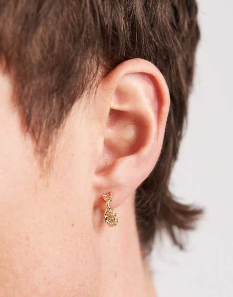 ASOS DESIGN - Orecchini a cerchio dorati martellati effetto metallo fuso - view 1