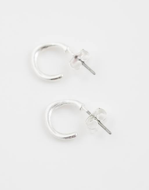 ASOS DESIGN - Orecchini a cerchio effetto fuso argentati, 3 di 3