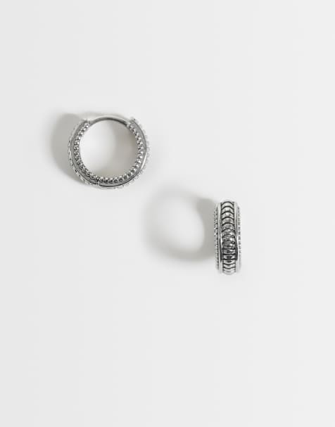 ASOS DESIGN orecchini a cerchio huggie con texture incisa in argento brunito - view 1