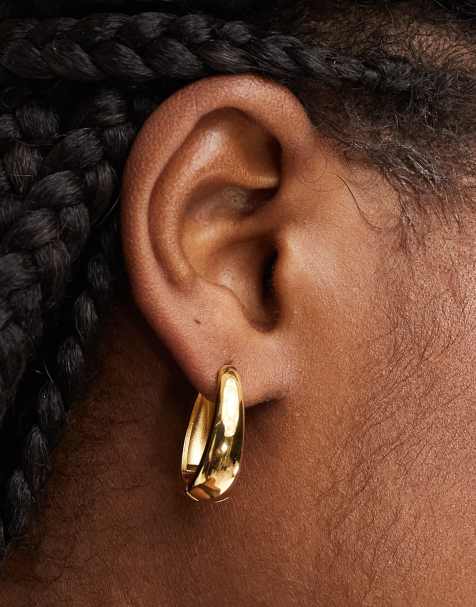 ASOS DESIGN - Orecchini a cerchio in acciaio inossidabile resistente all'acqua color oro con design ovale - view 1