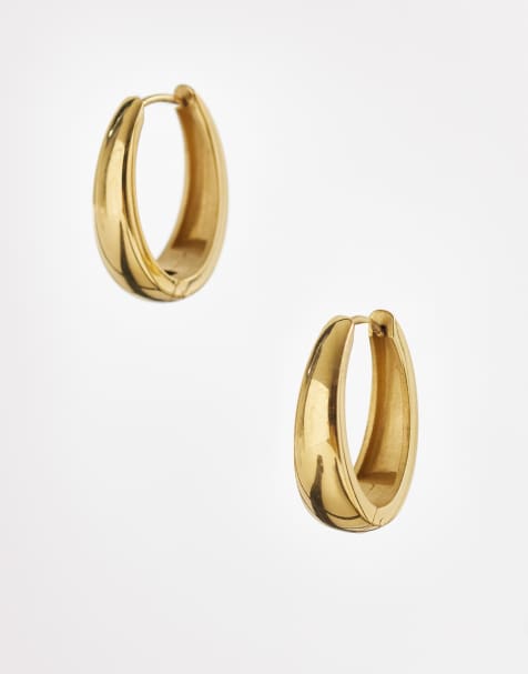 ASOS DESIGN - Orecchini a cerchio in acciaio inossidabile resistente all'acqua color oro con design ovale - view 1