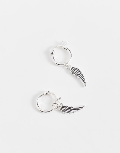 Orecchini in argento 925 - cerchio con ala d'angelo, smalto in color beige, ganci afro | Gioielli Eshop IT