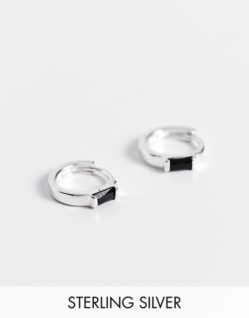 ASOS DESIGN - Orecchini a cerchio in argento sterling color argento con smalto nero