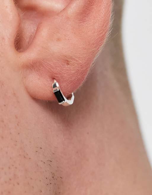 ASOS DESIGN - Orecchini a cerchio in argento sterling color argento con smalto nero, 4 di 4