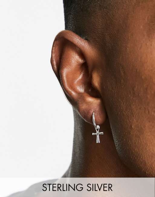 ASOS DESIGN - Orecchini a cerchio in argento sterling con croce