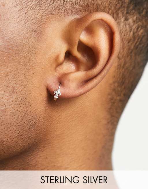 ASOS DESIGN - Orecchini a cerchio in argento sterling con dettaglio giglio