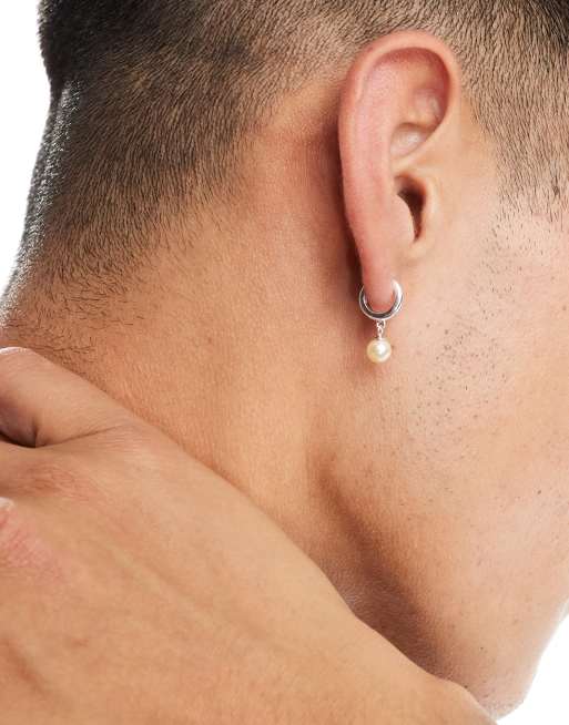ASOS DESIGN - Orecchini a cerchio in argento sterling con perle sintetiche, 3 di 4