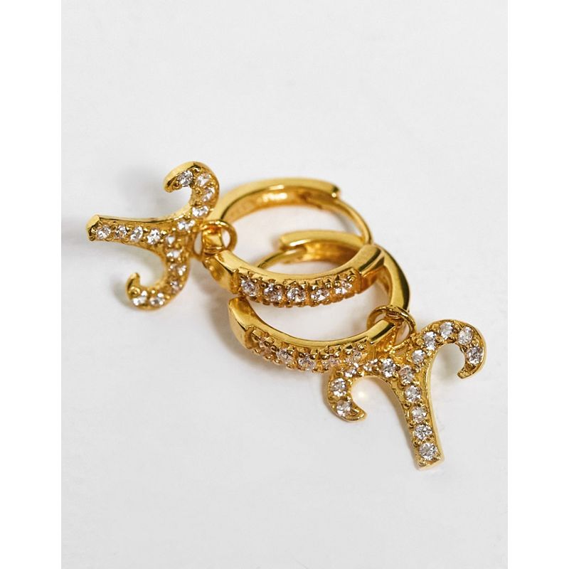 Donna xjzn6 DESIGN - Orecchini a cerchio in argento sterling placcato oro con pendente in cristallo del segno dell'Ariete
