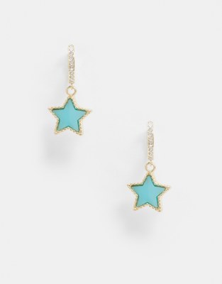 ASOS DESIGN - Orecchini a cerchio oro con cristalli e pendente a stella blu