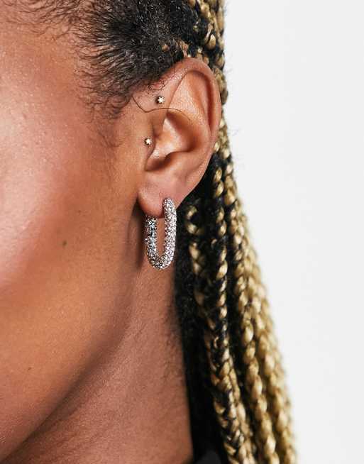ASOS DESIGN - Orecchini a cerchio ovali con cristalli color argento