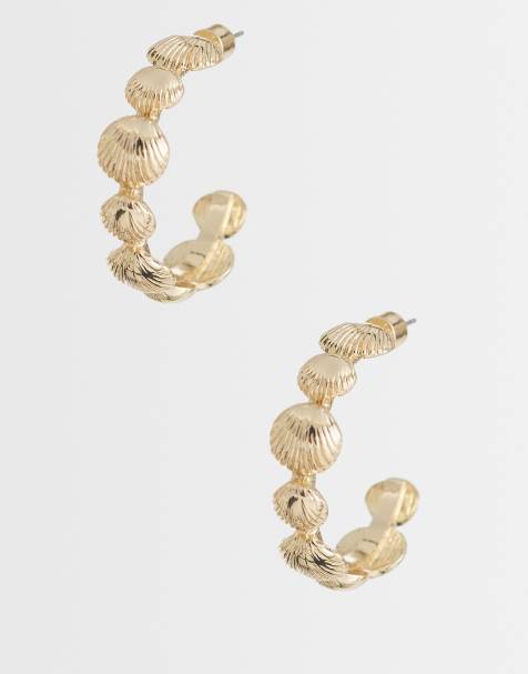ASOS DESIGN - Orecchini a cerchio piccoli color oro con motivo a conchiglia - view 1