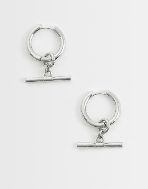ASOS DESIGN - Orecchini a cerchio piccoli con barretta a T color argento