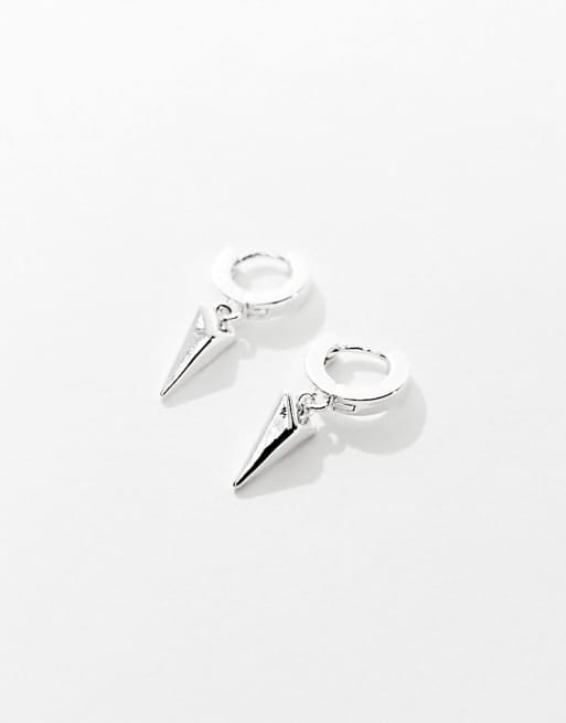 ASOS DESIGN - Orecchini a cerchio piccoli placcati in vero argento con ciondolo a piramide