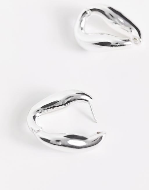 ASOS DESIGN - Orecchini a cerchio placcati argento con design attorcigliato a cerniera, 3 di 4