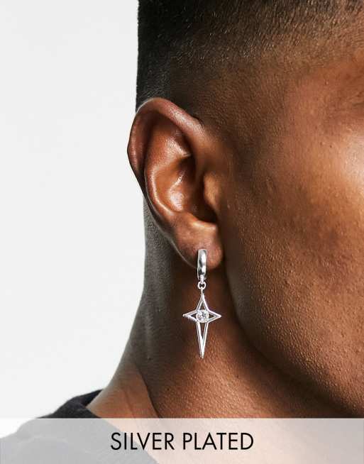 ASOS DESIGN - Orecchini a cerchio placcati in vero argento con croci grandi e cristalli
