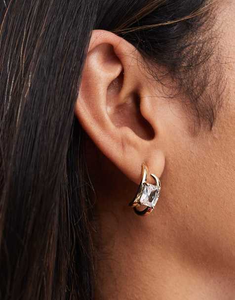 ASOS DESIGN - Orecchini a cerchio placcati oro 14 k con dettagli in zirconia cubica - view 1