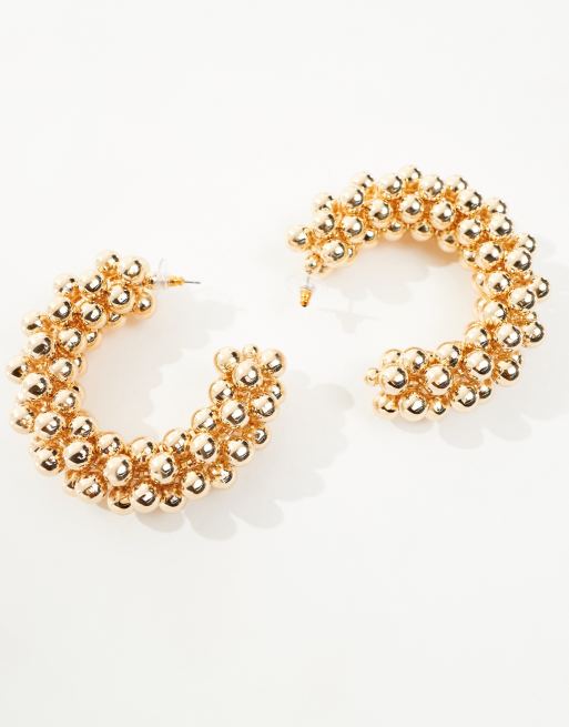 ASOS DESIGN - Orecchini a cerchio spessi da 75 mm color oro con design a palline multiple, 2 di 4