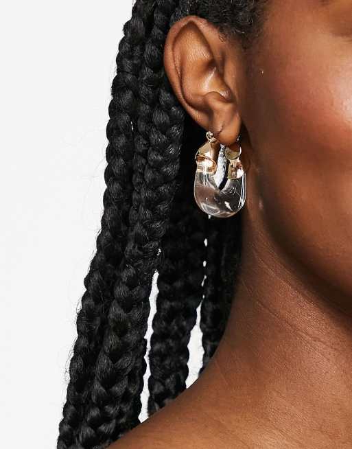 ASOS DESIGN - Orecchini a cerchio squadrati in resina trasparente