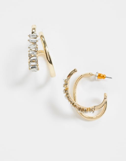 ASOS DESIGN - Orecchini a doppio cerchio con cristalli oro