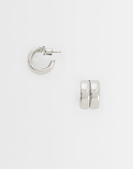 ASOS DESIGN orecchini a doppio cerchio per tutti i giorni color argento