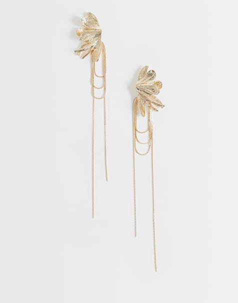 ASOS DESIGN orecchini a mezza rosa con dettagli pendenti a catenina in tonalità oro - GOLD - view 1