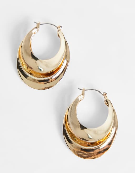 ASOS DESIGN - Orecchini a triplo cerchio coloro oro martellati, 4 di 4