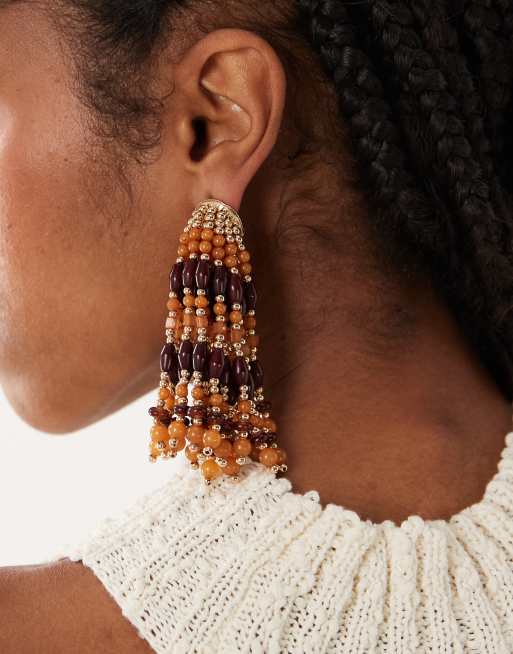 ASOS DESIGN - Orecchini arancioni e ambra con perline a cascata, 2 di 4