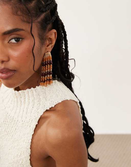 ASOS DESIGN - Orecchini arancioni e ambra con perline a cascata, 3 di 4