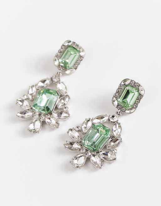 ASOS DESIGN - Orecchini argento con pendente doppio in cristallo verde, 4 di 4