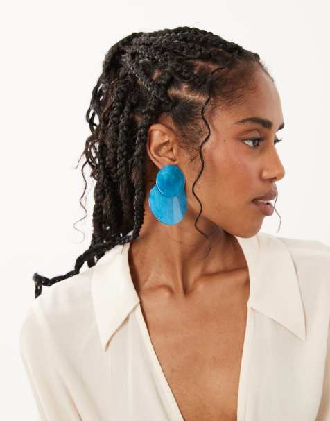 ASOS DESIGN - Orecchini blu con doppio disco a conchiglia sintetica - view 1