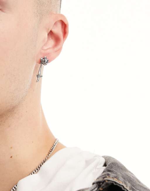 ASOS DESIGN - Orecchini color argento brunito in acciaio inossidabile con rose, 3 di 4