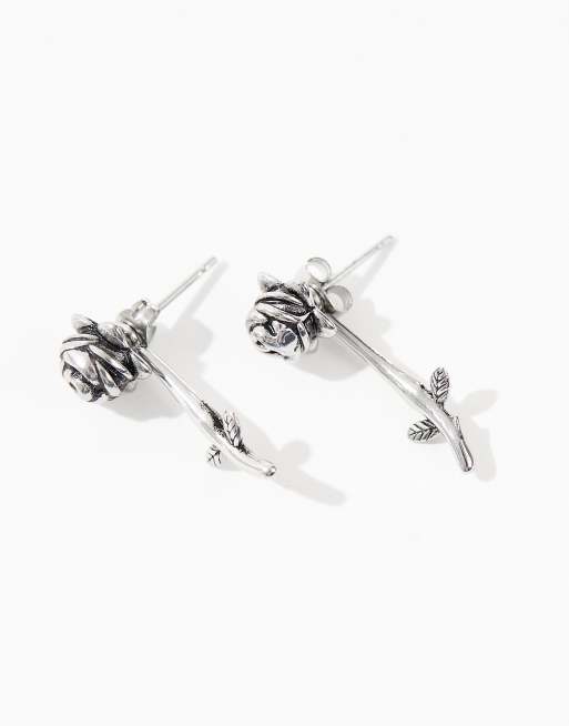 ASOS DESIGN - Orecchini color argento brunito in acciaio inossidabile con rose, 4 di 4