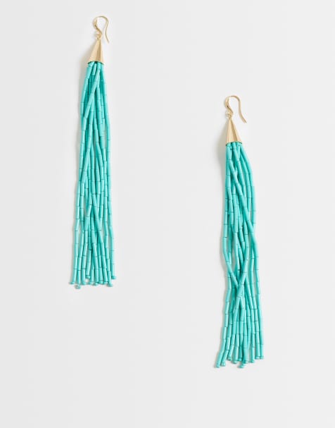 ASOS DESIGN - Orecchini con nappe con perline blu acceso - view 1